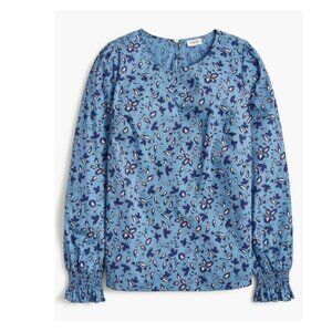 J. Crew Factory Blue Floral Print Poplin Long Sleeve Blouse Top